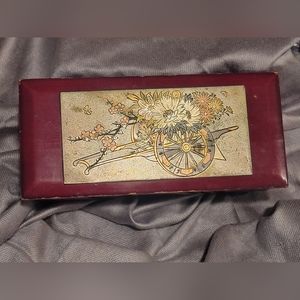 Vintage Westland Co Jewelry Box Red Lacquered Wheelbarrow w/Flowers
